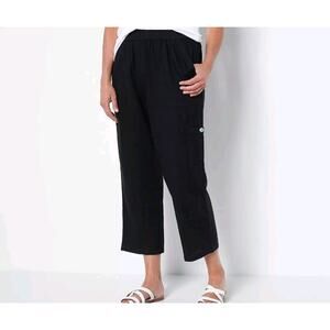 Susan Graver Pure Women's Crop Pants Linen Rayon Utility Navy Size XS Petite